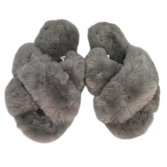 EMU AUSTRALIA House Slippers Mayberry Grey Peep Toe Shearling Size 7 - Picture 1 of 12